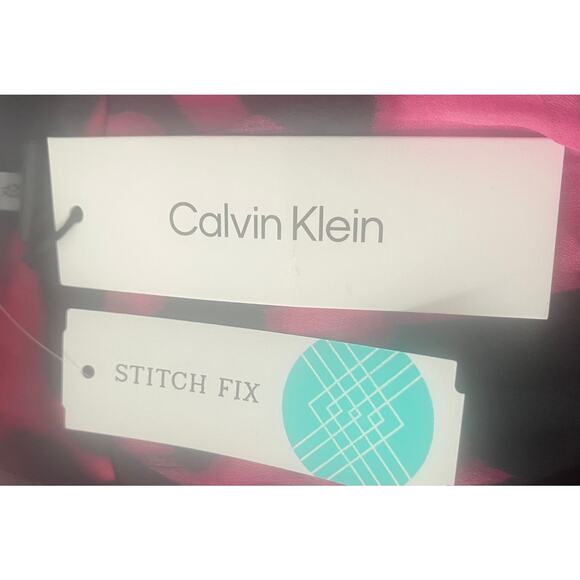 CALVIN KLEIN LONG SLV BUTTON UP V-NECK BLOUSE, WOMENS, XL-HOT PINK & BLACK ABSTR - Picture 10 of 12